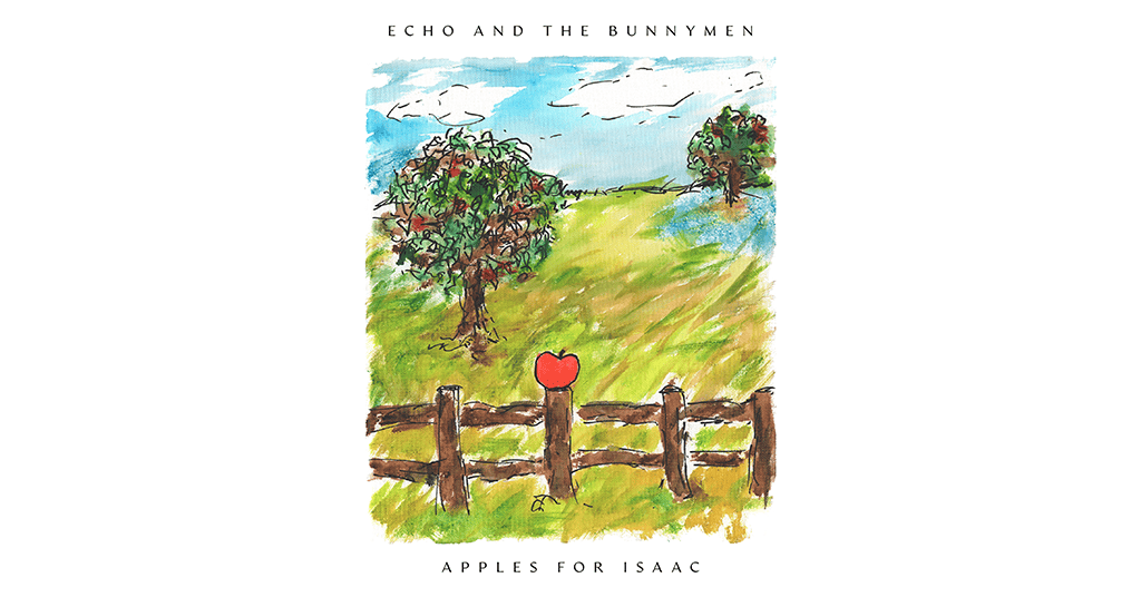 Echo & The Bunnymen – Apples For Isaac. Albumcover med et malet landskab, træer og et rødt æble på en hegnspæl.